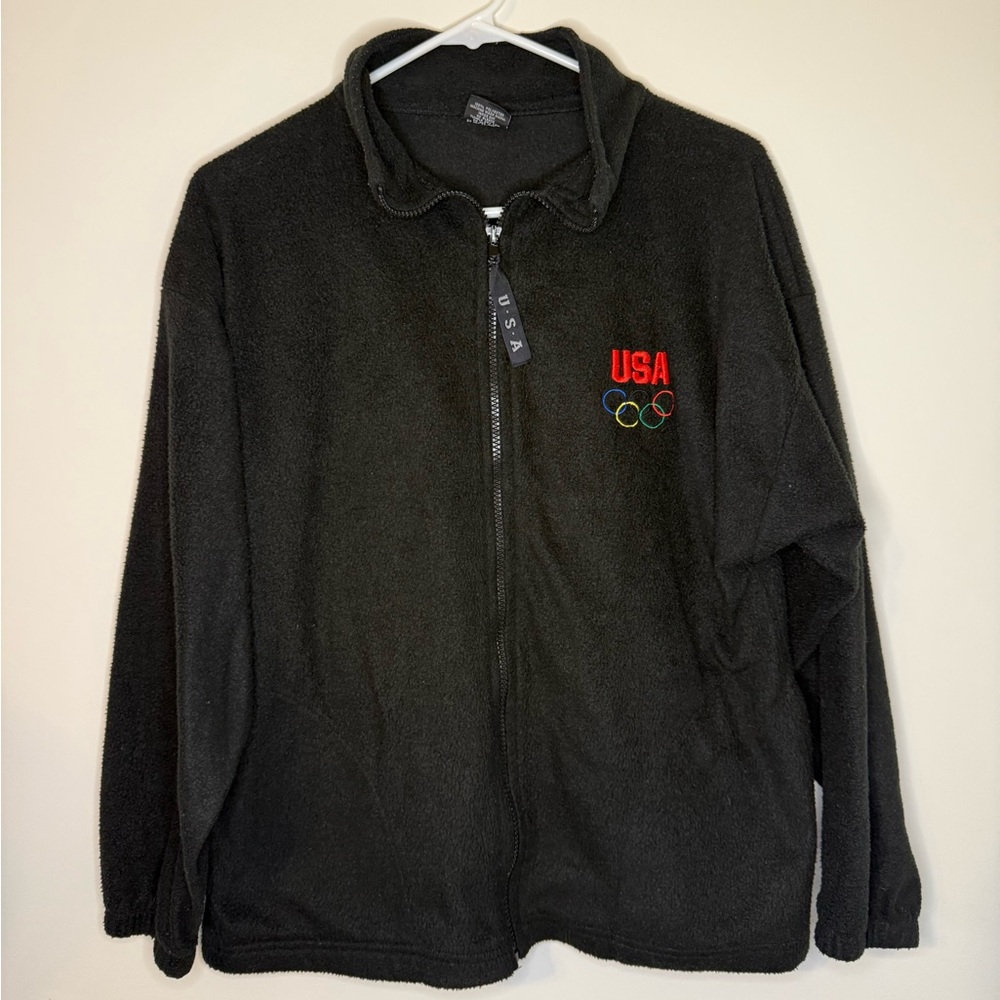 USA Olympics VINTAGE Black Medium Fleece Full Zip